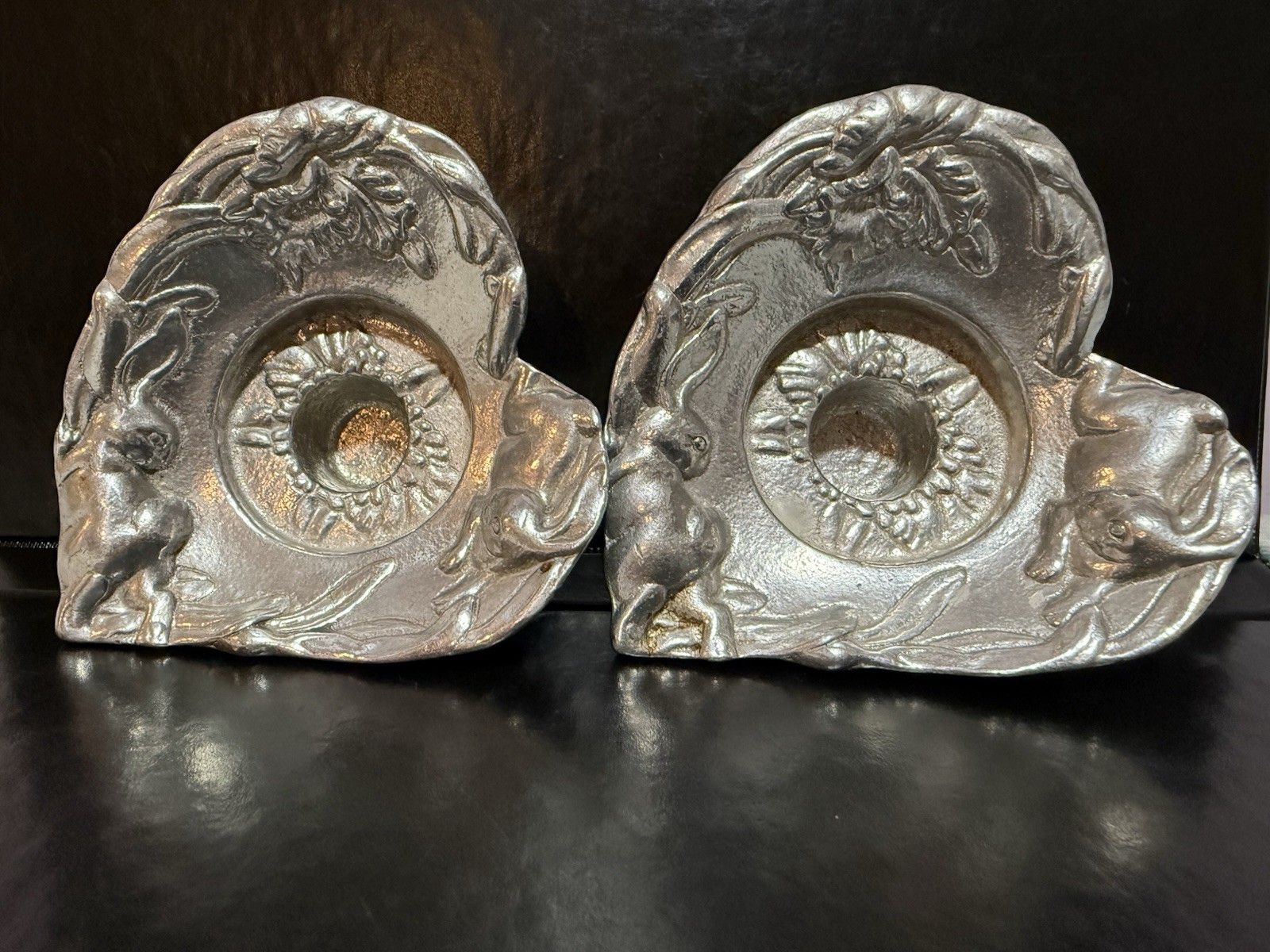 Vintage Arthur Court Bunny Rabbit Candle Holders Pair Aluminum Easter Decor