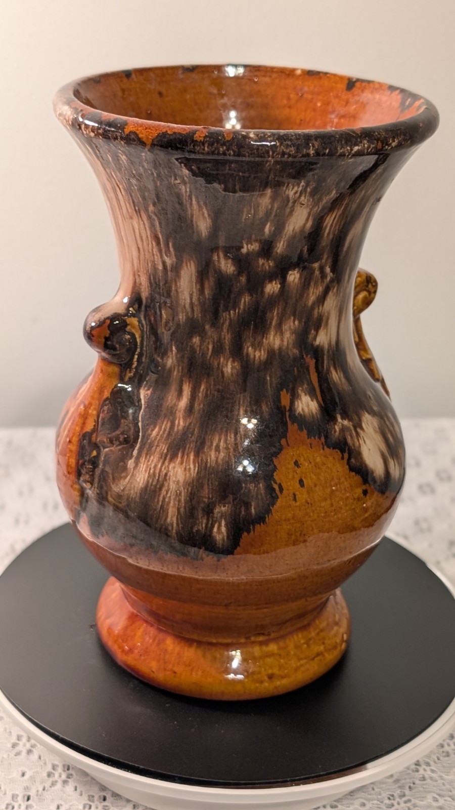 1930s Brush McCoy Art Pottery 742 Brown Onyx Glaze Double Handle Vase MINT