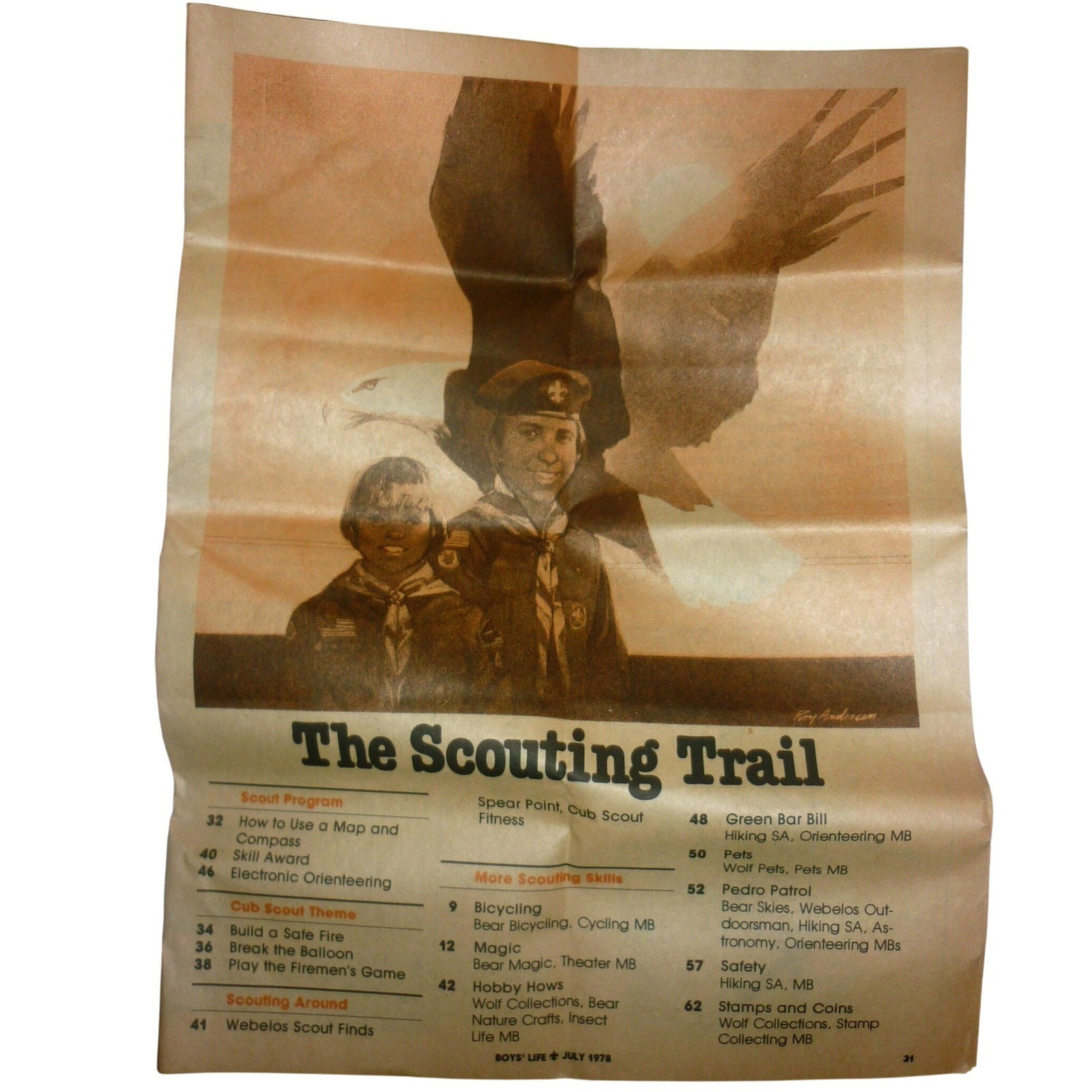 Boys Life Magazine 1978 Scouting Trail Insert Map Compass Fire Building Vtg USA