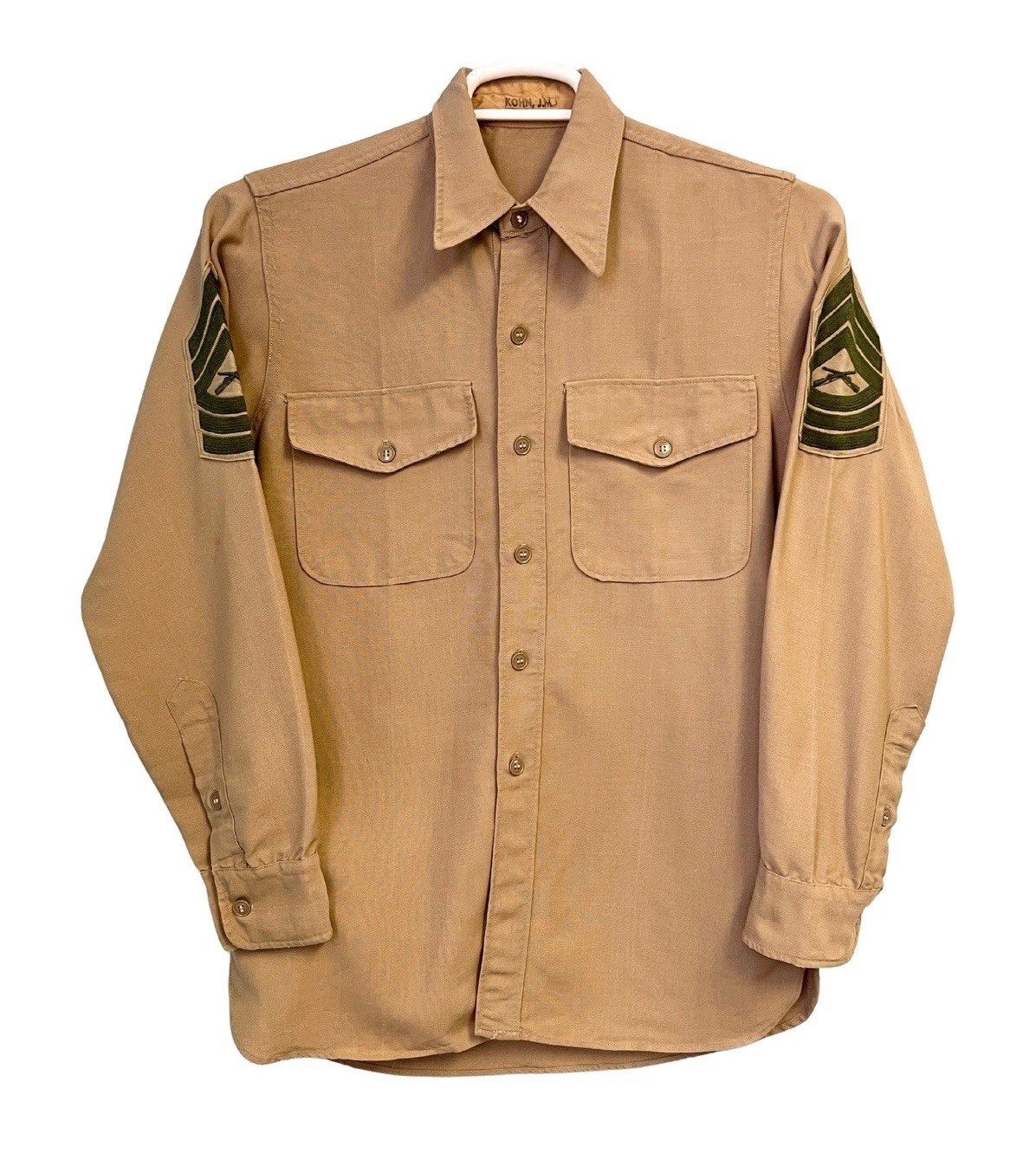 Vintage WWII US Army Khaki Wool Shirt Identified Named J M J Kohn