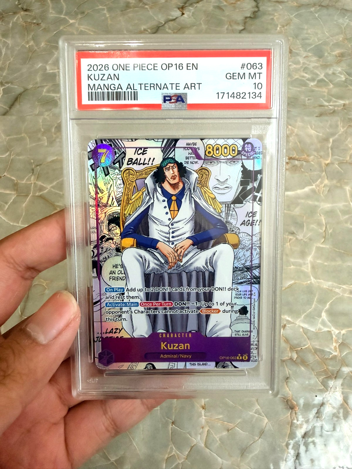 2026 One Piece Kuzan Manga Alternate Art OP16-063 PSA 10 Admirals Marine