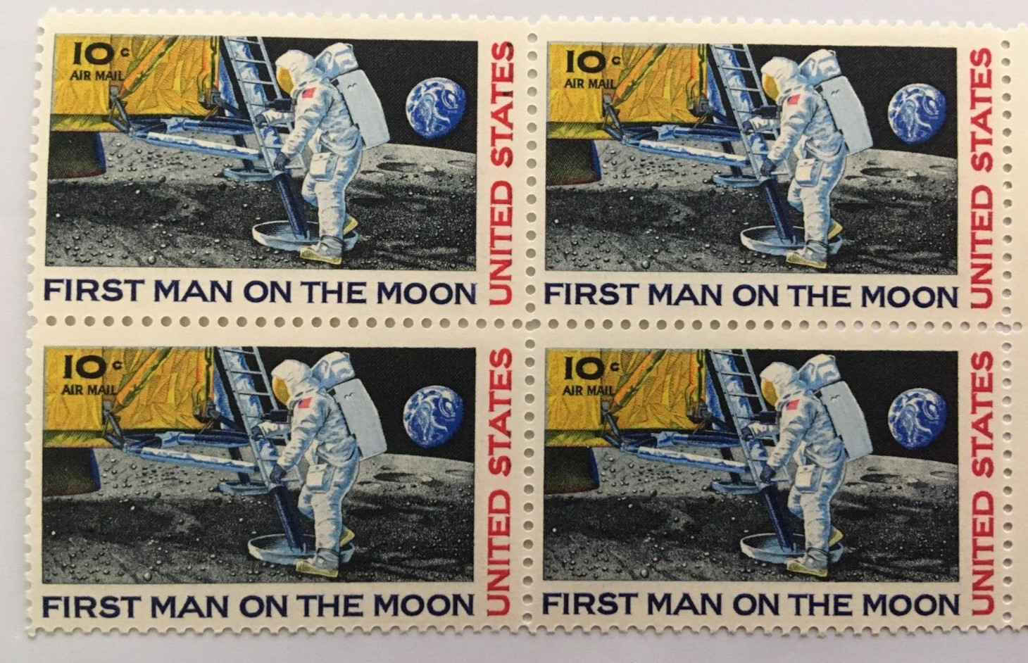 1969 first man on the moon Block of 4 Vintage  Postage Stamps mint NH OG