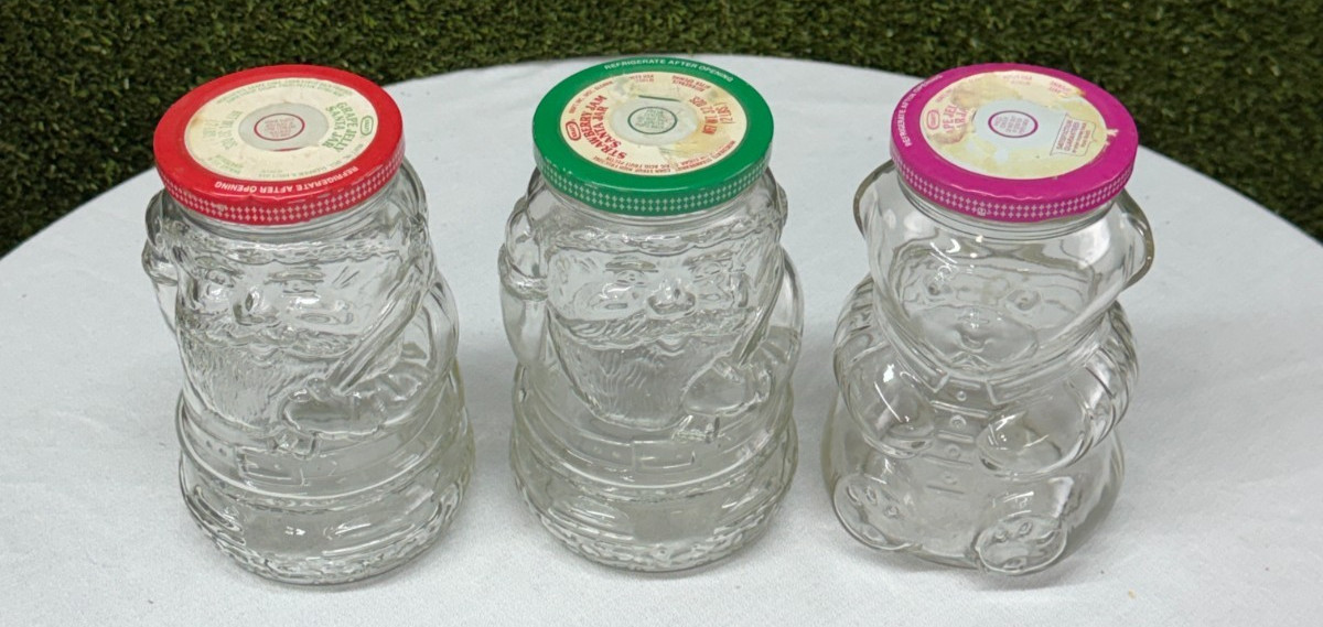 Vintage 1992 Kraft Christmas Jelly Jars Lot 3 Santa Snowman Original Lids