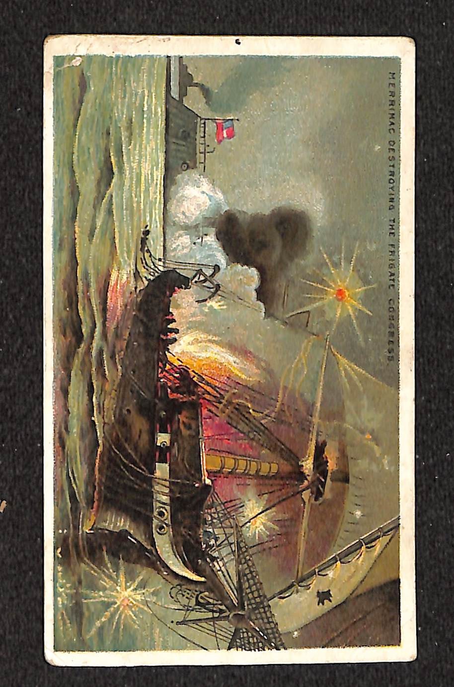 N99 Duke, Battle Scenes, Civil War, 1891, Merrimac Destroying Frigate Congress
