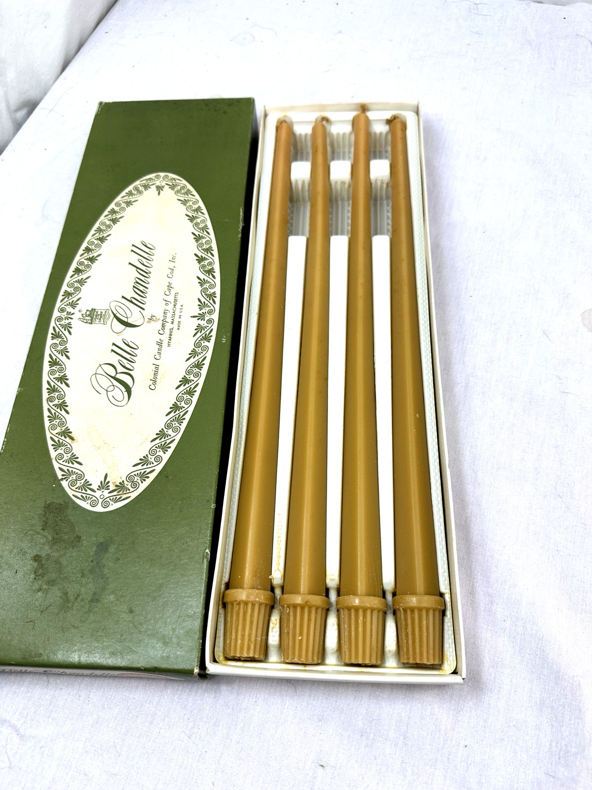 VTG Belle Chandelle by Colonial Candle Cape Cod 4 Tapers Cognac USA Dinner 14\