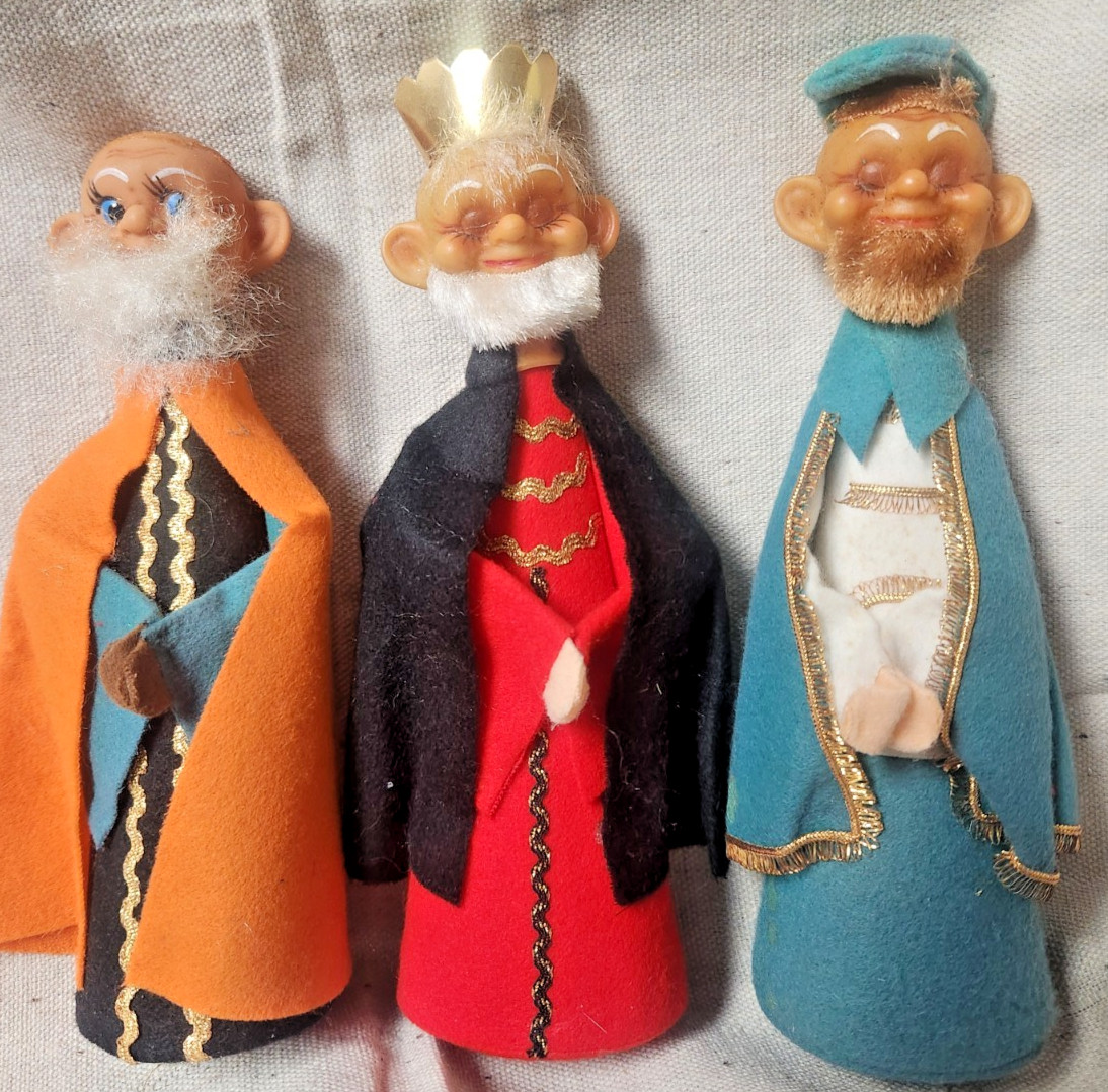 Vintage set of 3 Felt Wise Men, Vintage Japan 8”, 1960s