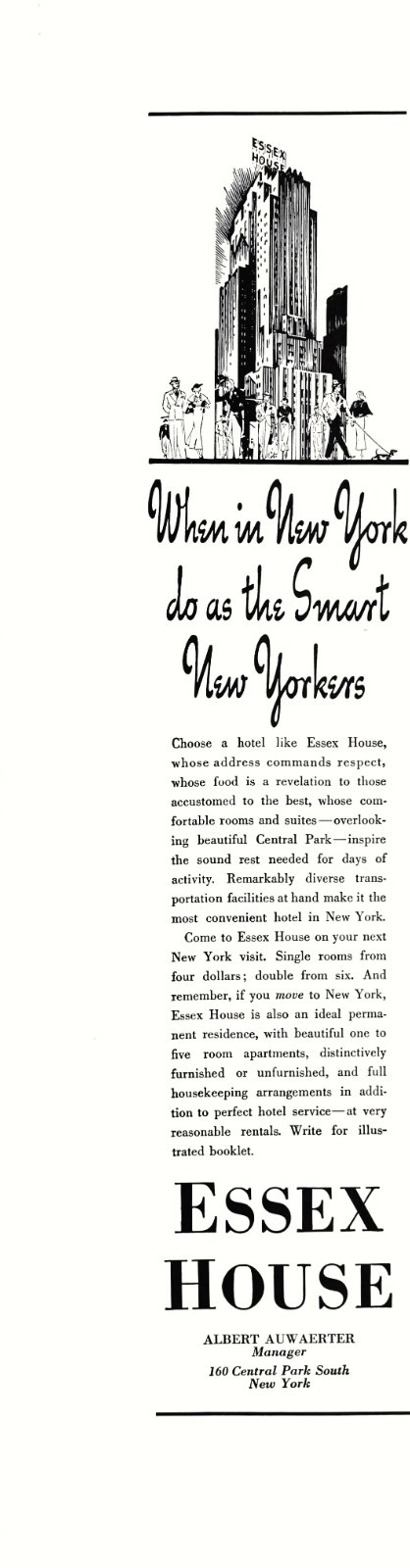 Essex House Hotel Central Park South New York Apartments Vintage Mag Print Ad