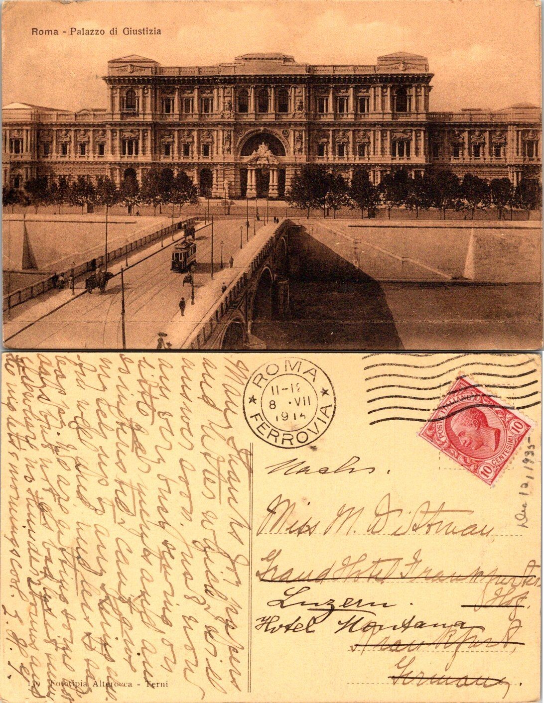 Roma Palazzo di Giustizia Postcard 1914 Rome Postmark Italy Vintage Used