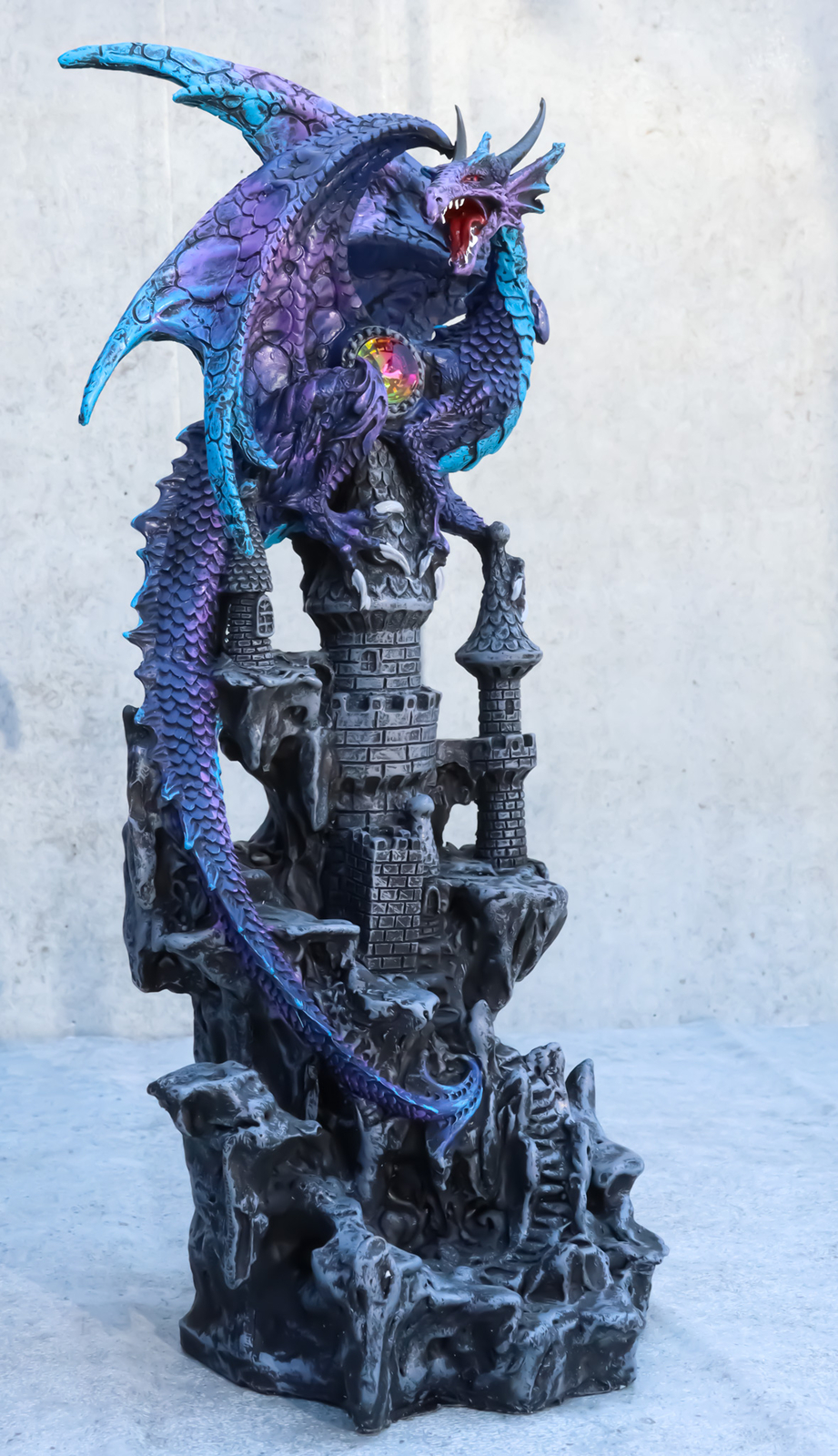 Ebros Hyperion Gemstone Midnight Dragon Protecting Stone Castle Figurine 11.75\
