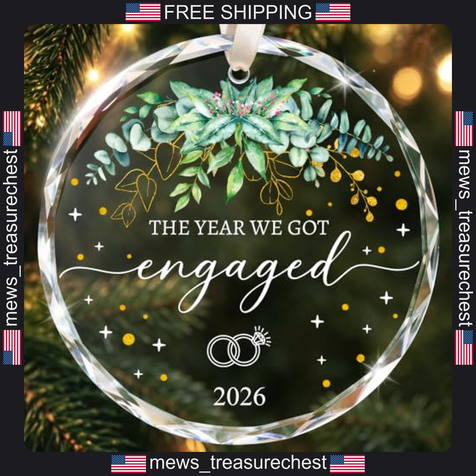 Crystal Engagement Ornament 2026 for Couples Keepsake Gift