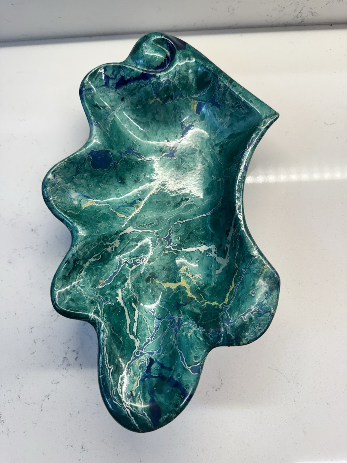 Vintage Cali Orig USA 302 Ashtray Green Blue Marbled Glaze MCM Pottery