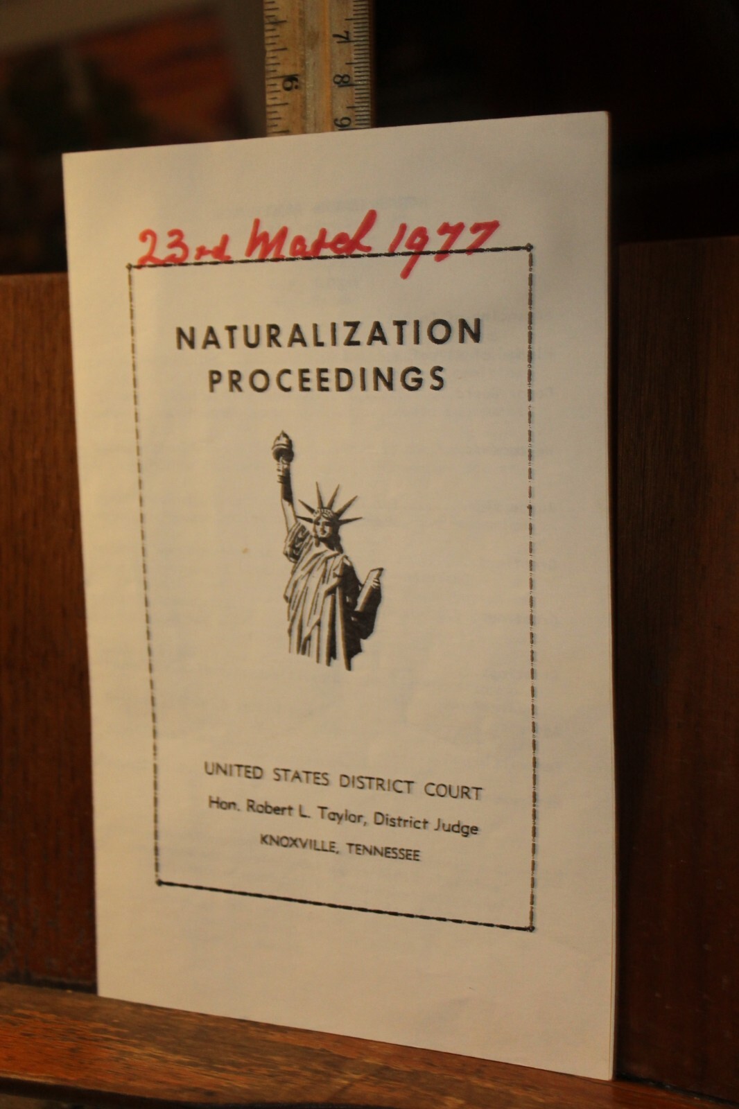 March 23rd, 1977 Naturalization Proceedings Program Knoxville Tennessee