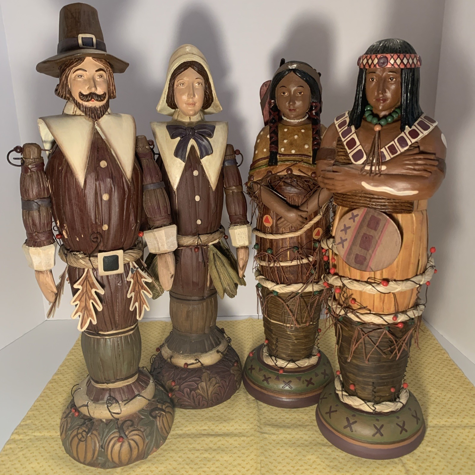 Thanksgiving Set Of 4 Pilgrim & Indian Men & Women Dept 56 14-15.5”
