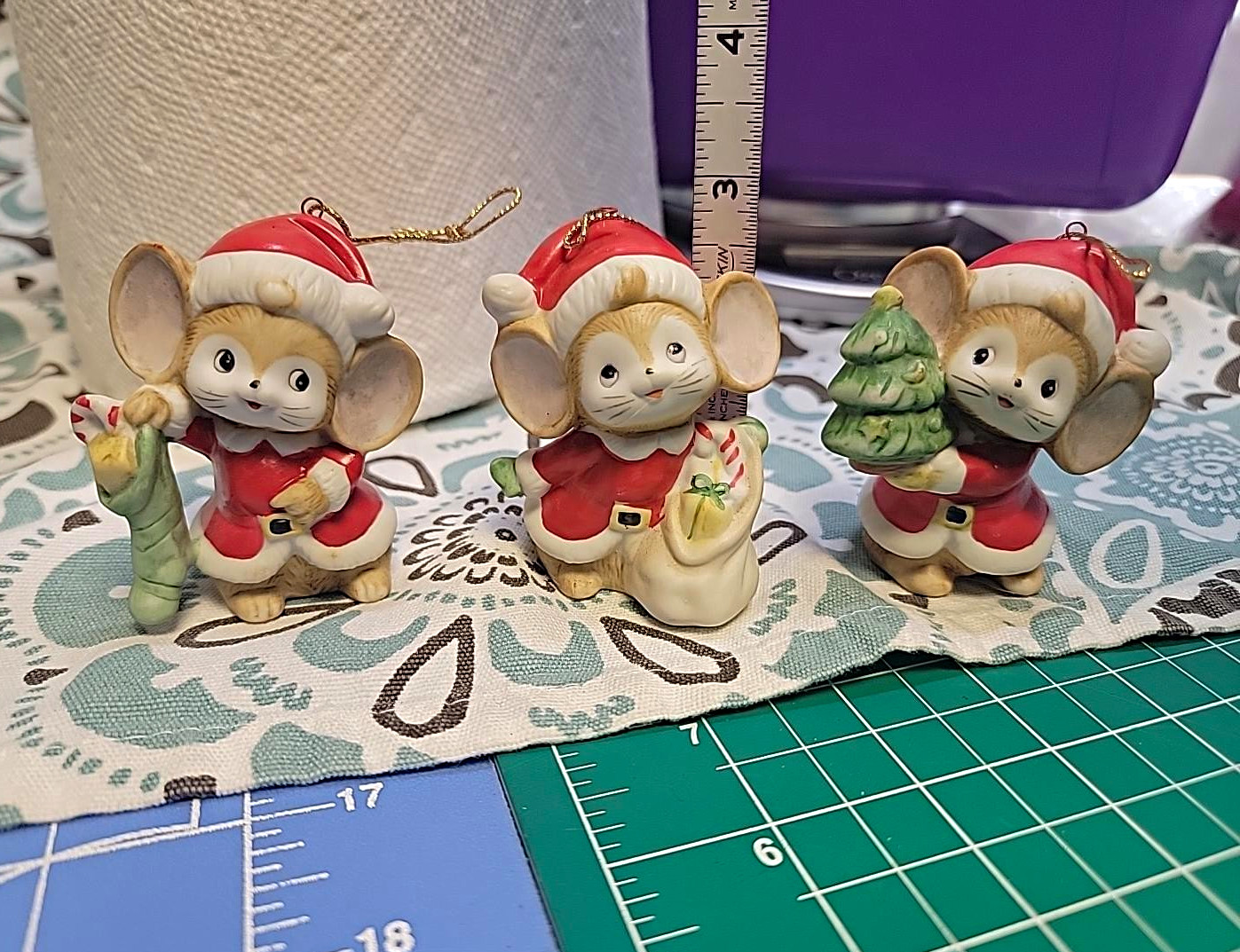 Vintage HOMCO #5252 Christmas Mice Ornaments Set of 3 1980s Home Interiors