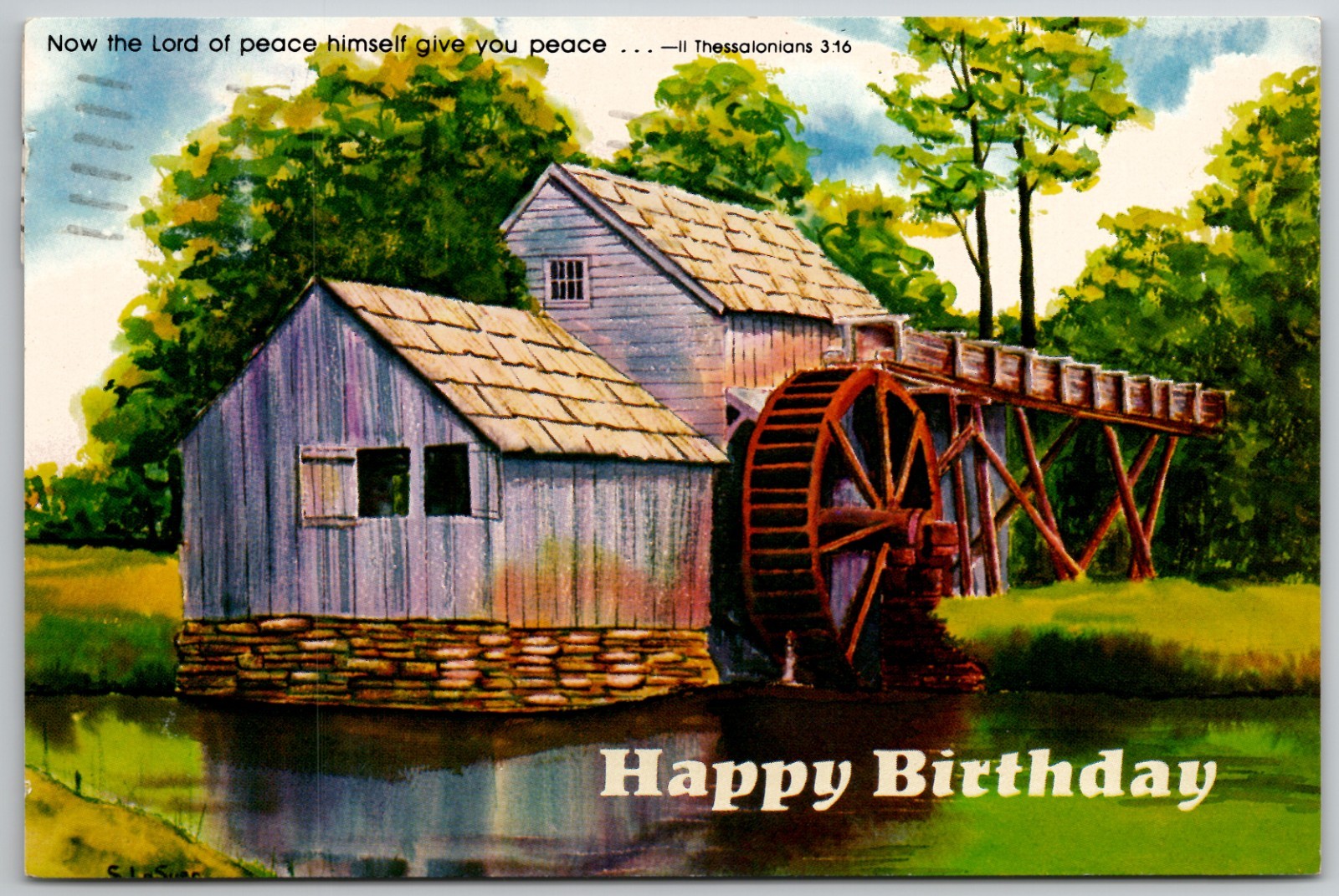 c1982 Happy Birthday Postcard Water Wheel Mill Millgrove Sunday School Alden NY