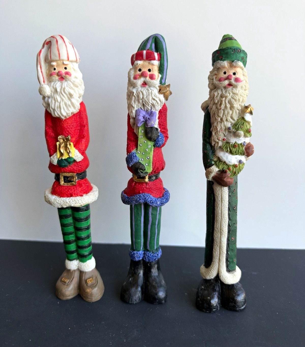 set of 3 vintage pencil-slim Santa Claus figurines Lapiz Santa