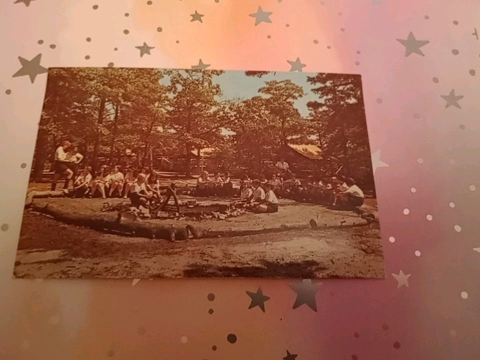 Vintage • Girl Scout Postcard • Camp Wind in the Pines • 8 Cent Eisenhower Stamp