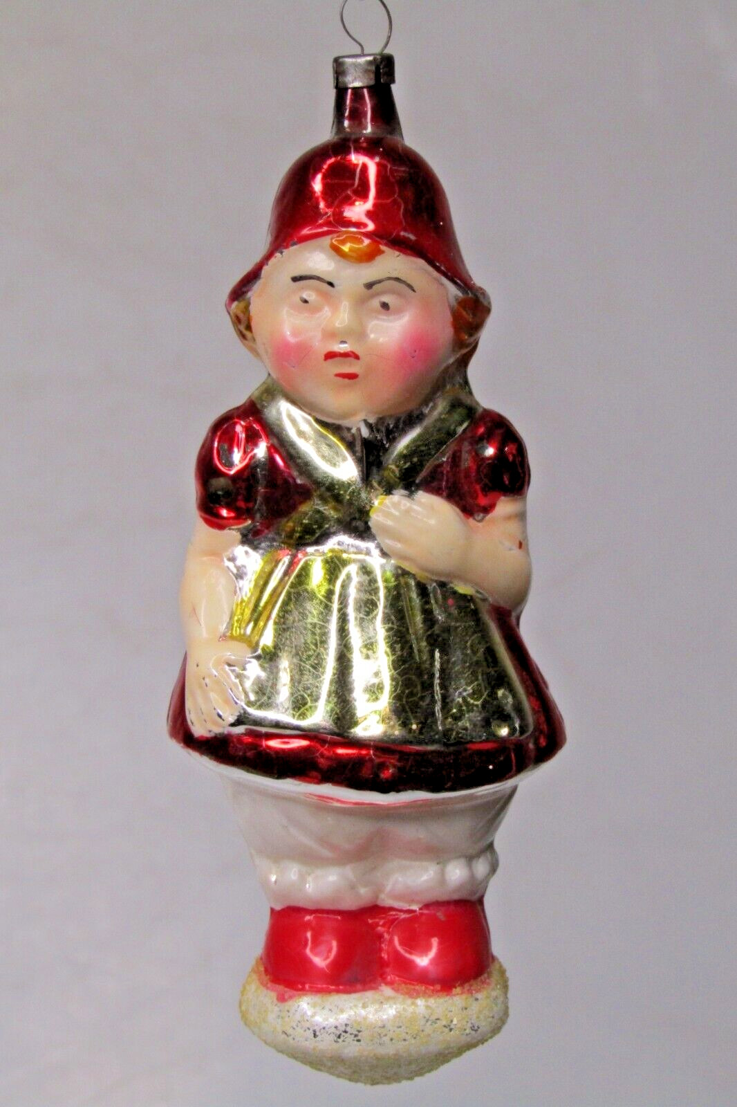 Vintage Glass Little Red Riding Hood Girl Figurine Christmas Ornament Germany