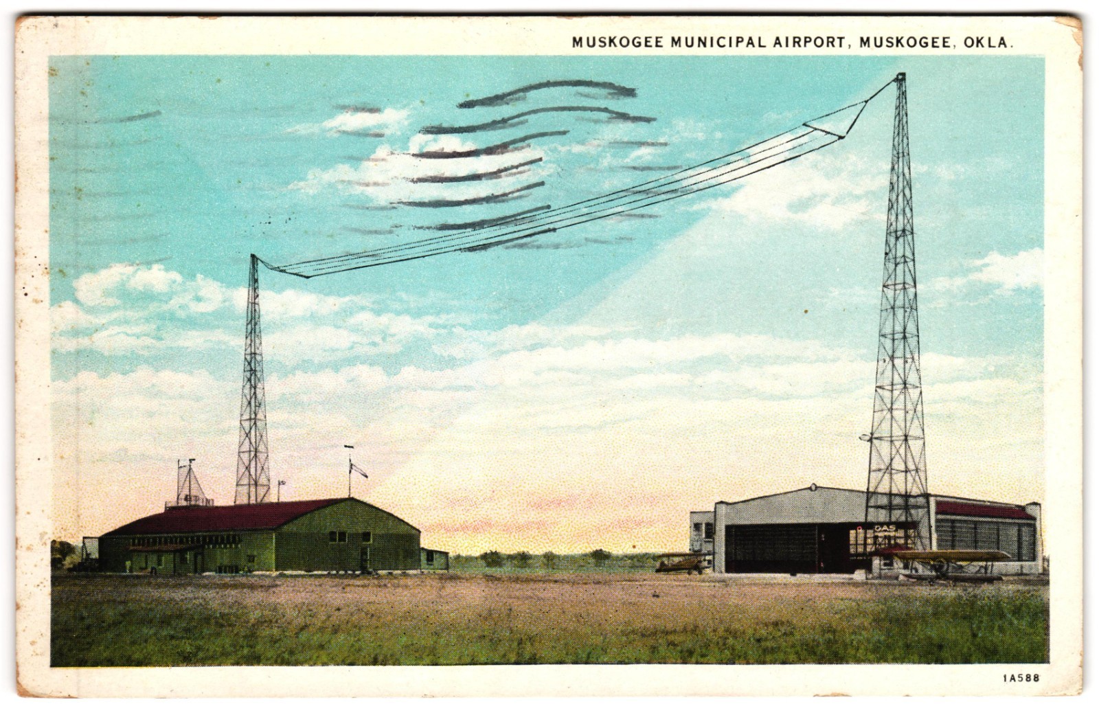 Muskogee Municipal Airport Oklahoma c1930s Postcard
