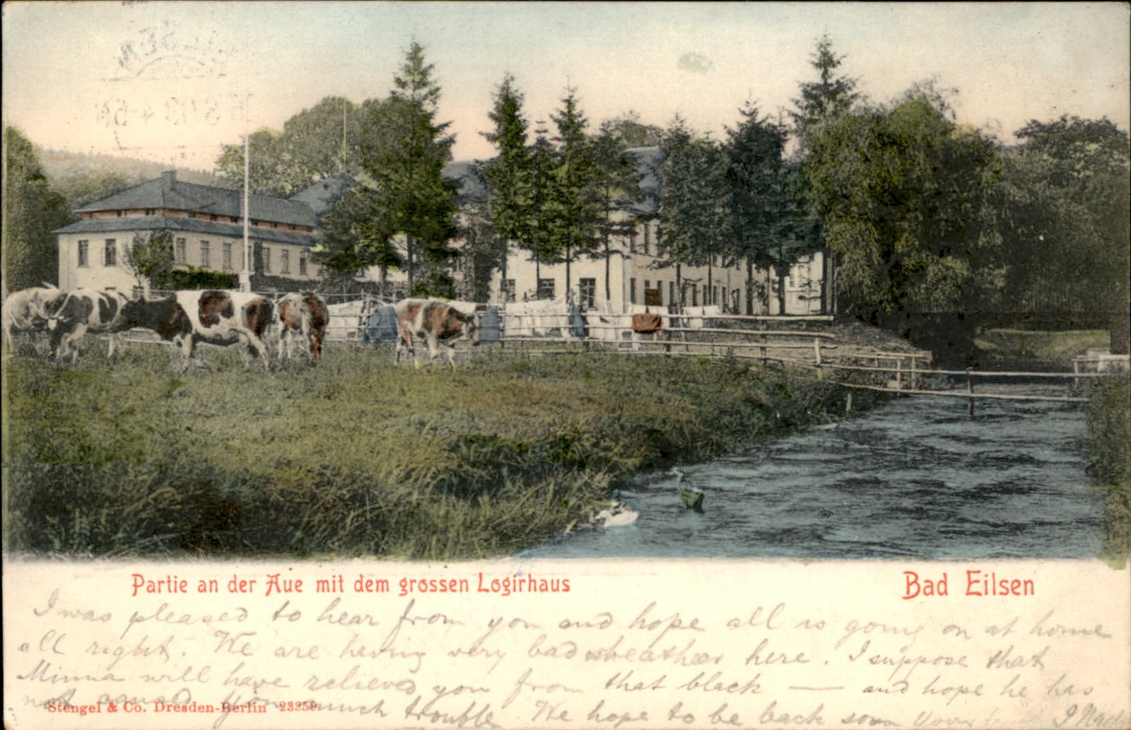Bad Eilsen Cows by River Logierhaus Stengel & Co. c1900s-10s Vintage Postcard