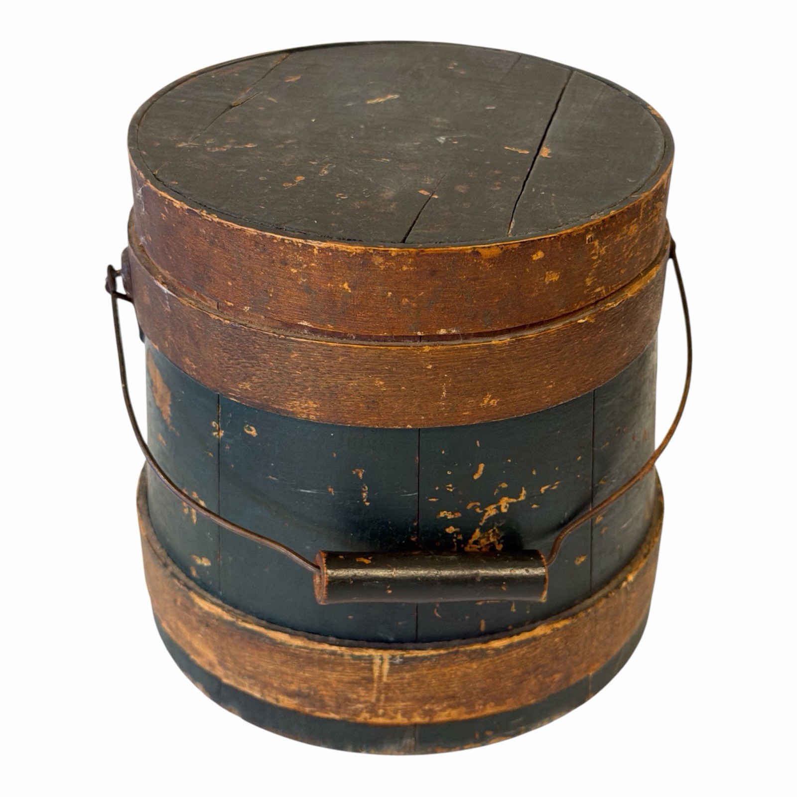 Antique Primitive Wood Bucket Pail+ 3 Lbs Vintage  Buttons Sewing Lot