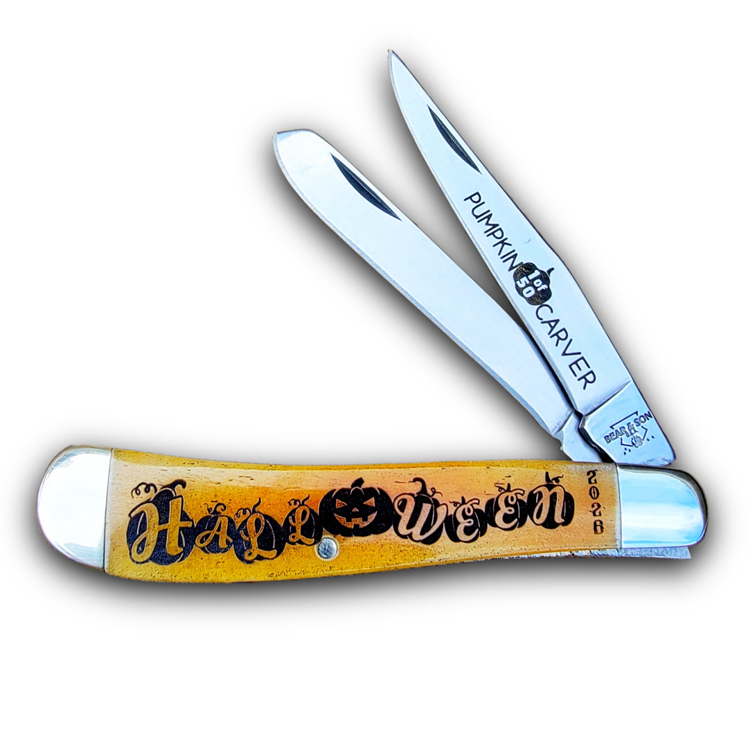 BEAR & SON CUTLERY USA HALLOWEEN 2026 ORANGE SLIMLINE TRAPPER KNIFE 1 OF 50 MADE