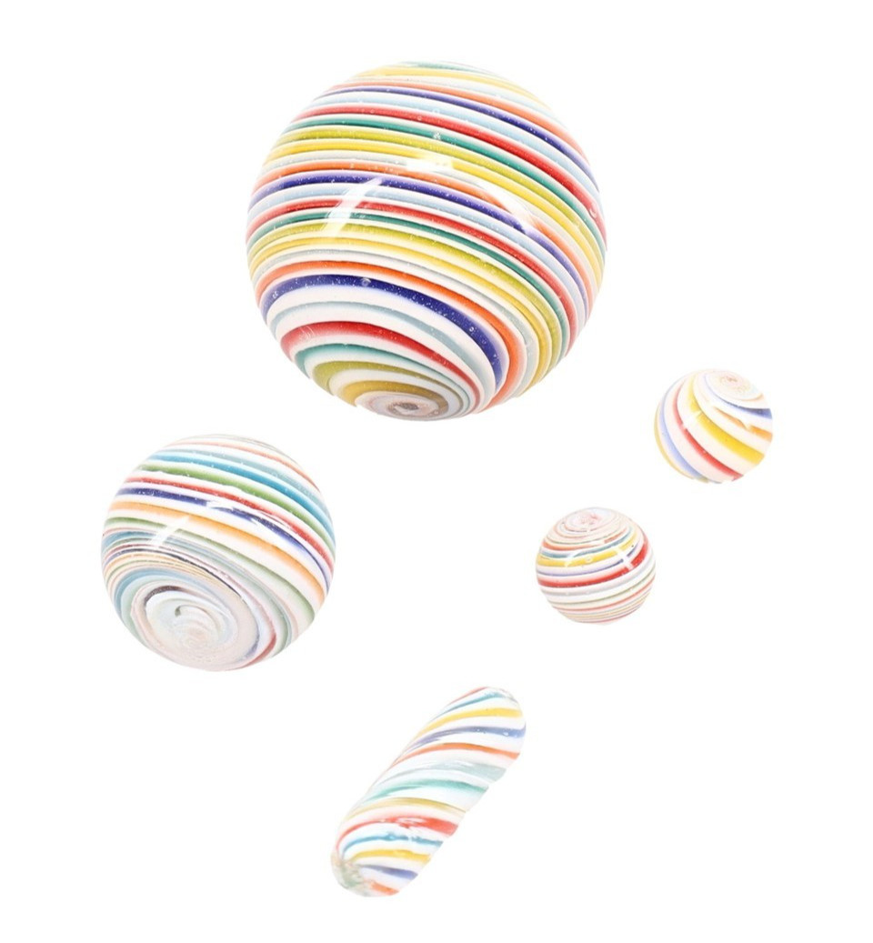 Mind-Bending Marbles Rainbow White Spirals in Glass 5 Piece Set