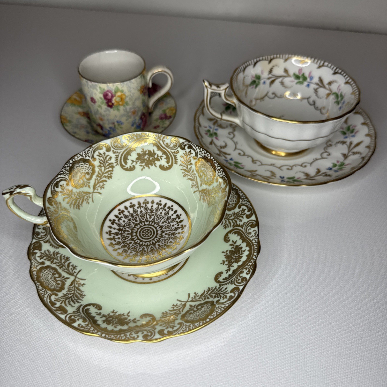 Lot of 3 Rare Antique Teacup Sets: Paragon Royal Chelsea Lord Nelson Ware