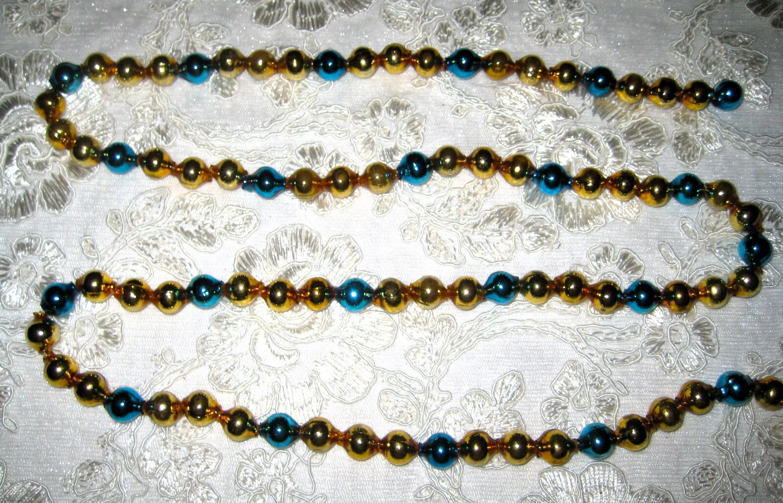 Vintage Mercury Glass Garland Blue & Gold Large Beads Japan 11.5 FT