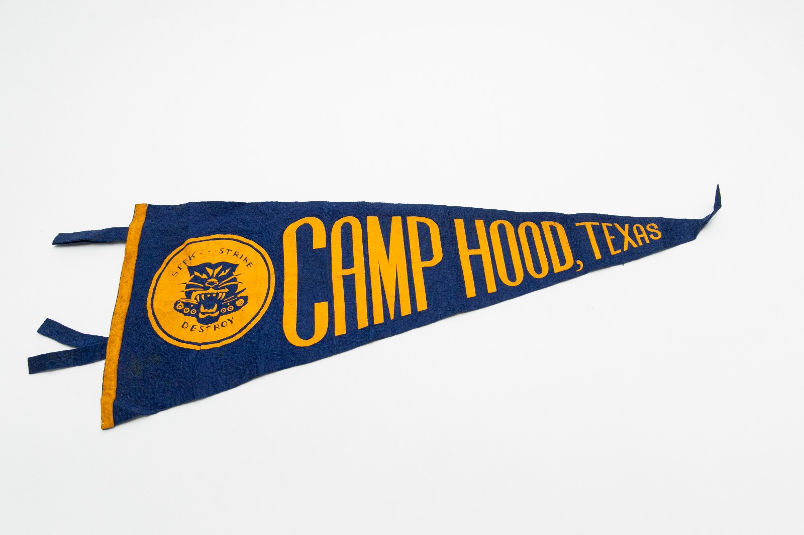 Large Vintage Camp Hood Texas Seek Strike Destroy Souvenir Felt Pennant 27\