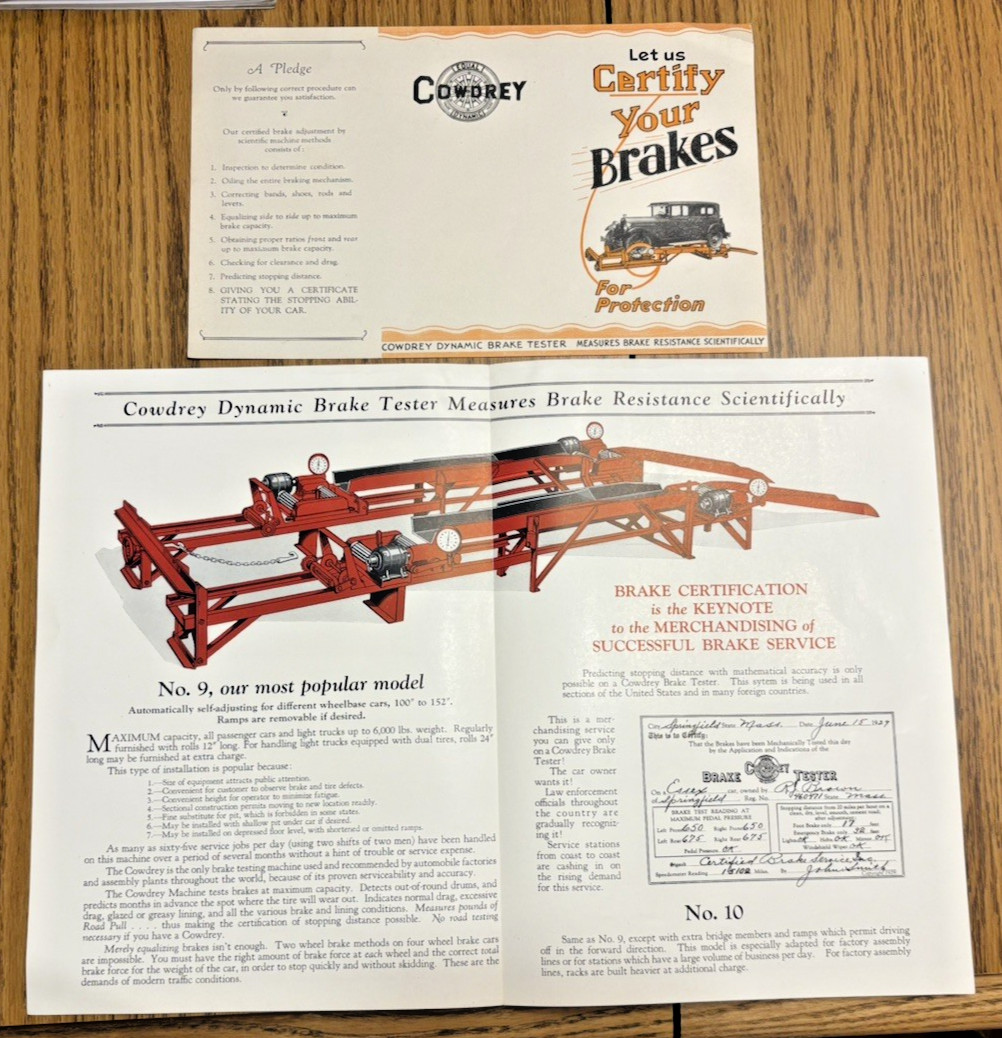 VTG 1929 COWDREY DYNAMIC BRAKE TESTER PAMPHLETS SOUTH BEND INDIANA BENDIX CORP