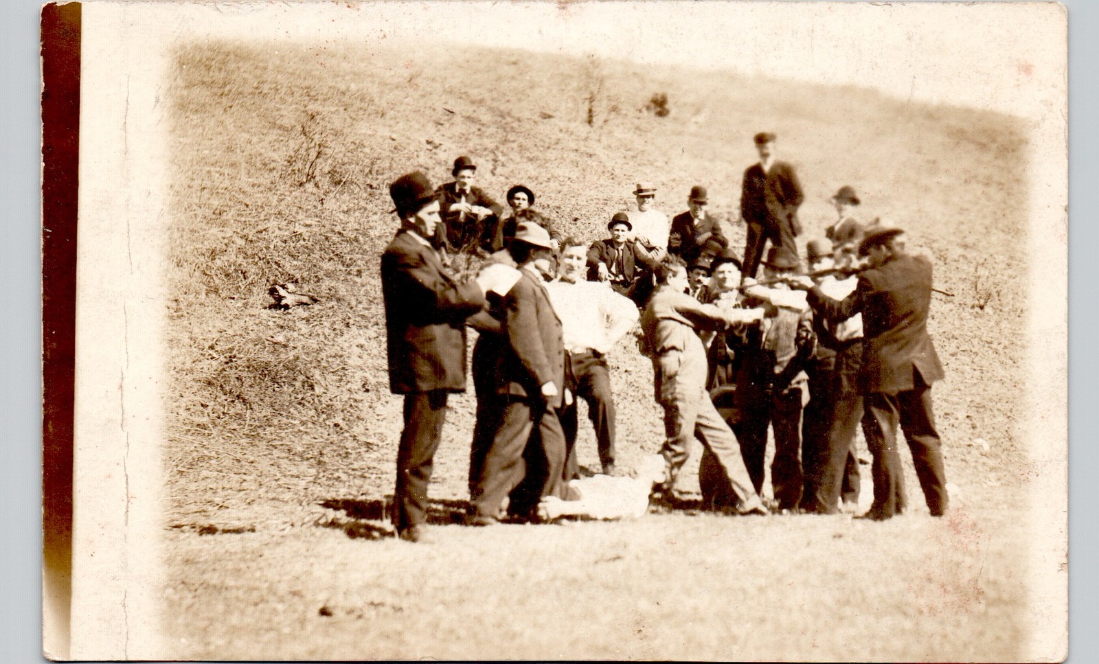 HIGHWAY ROBBERY c1910 postcard prank real photo rppc outlaw hold-up silly fight