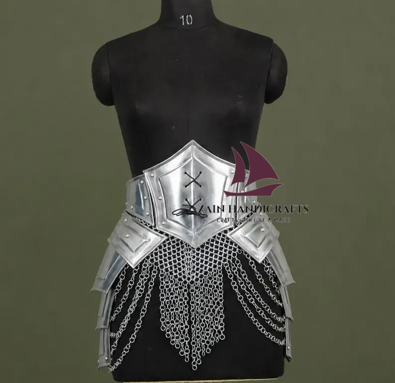 ZAIN Medieval Steel Breastplate Corset Chainmail Skirt Lady Armor Thanksgiving