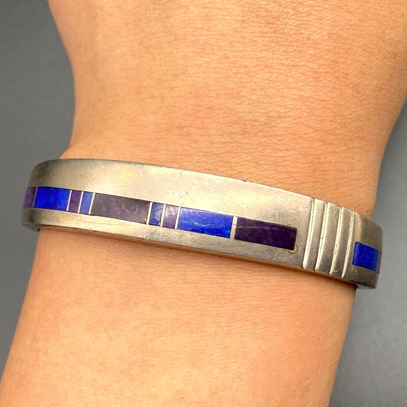 Vintage Navajo Ray Tracey Lapis Sterling Silver Bracelet Cuff Small 6-1/8\
