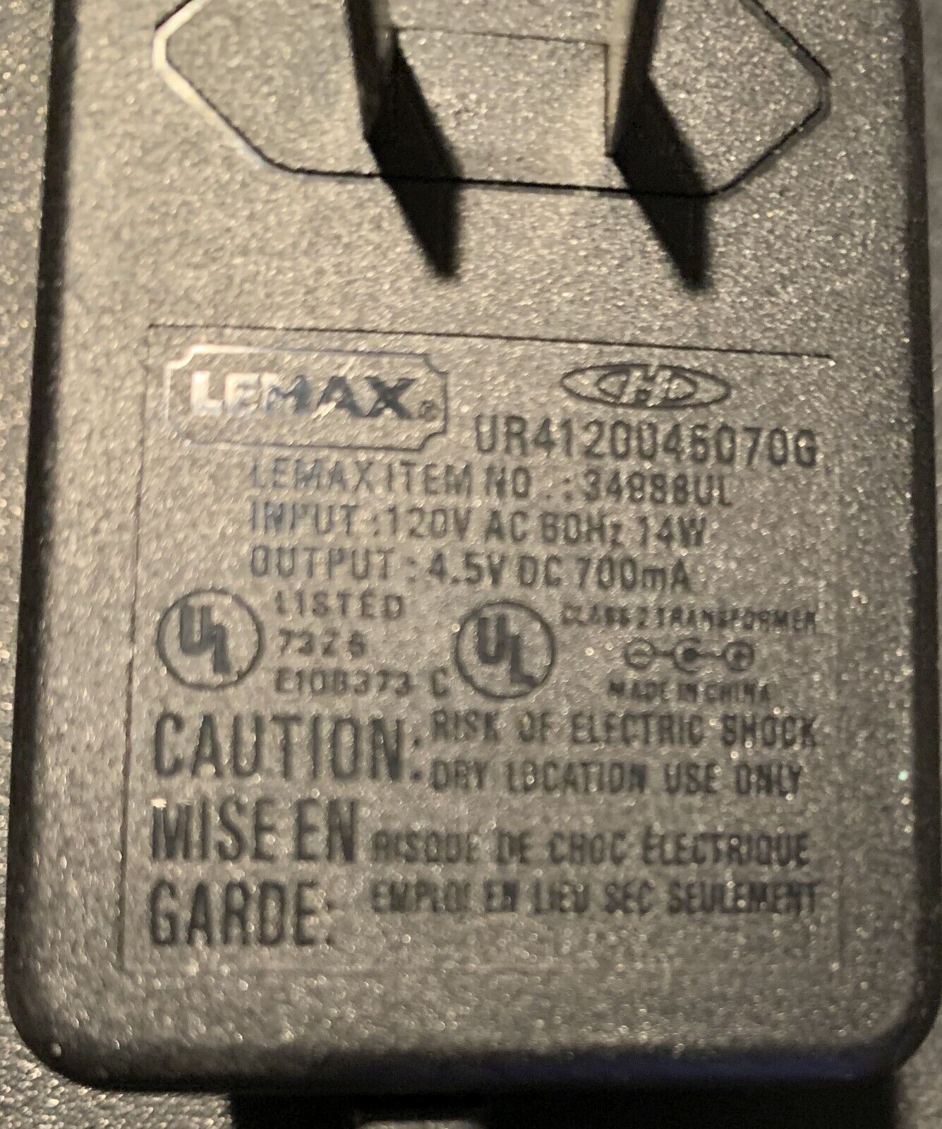 OEM Lemax AC Power Adapter 4.5V Black UR4120045070G      (AB)