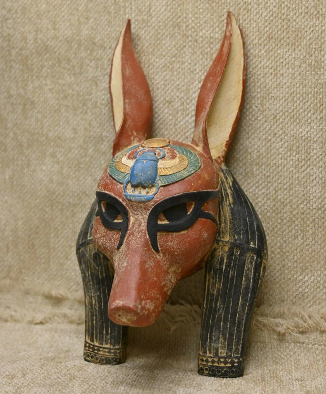 Rare Authentic Ancient Egyptian Antiquities Stone Anubis Red Mask Egyptian BC