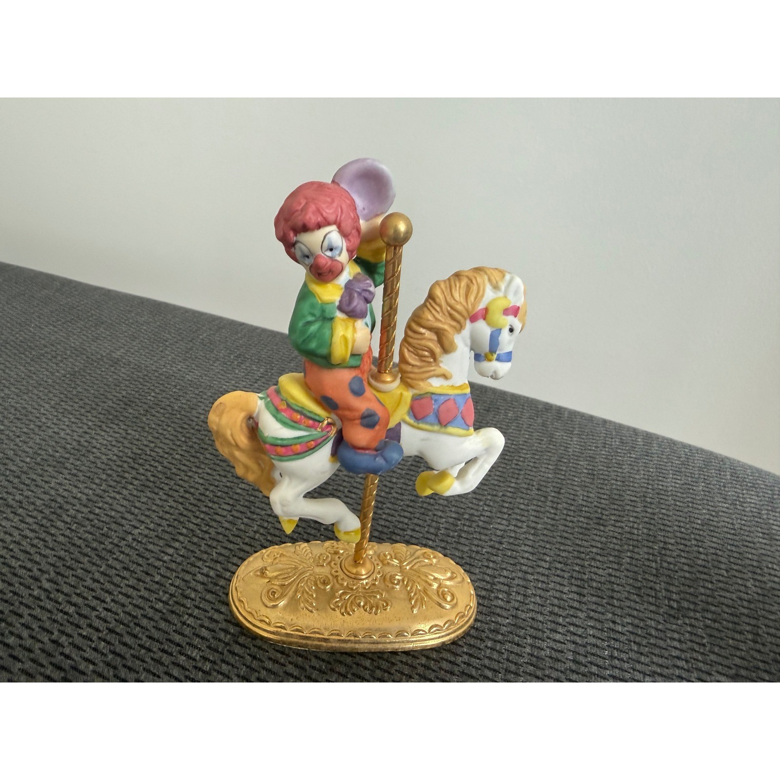 Vintage Scarborough Fair Clown on Carousel Horse 24K Gold Plated Base Figurine
