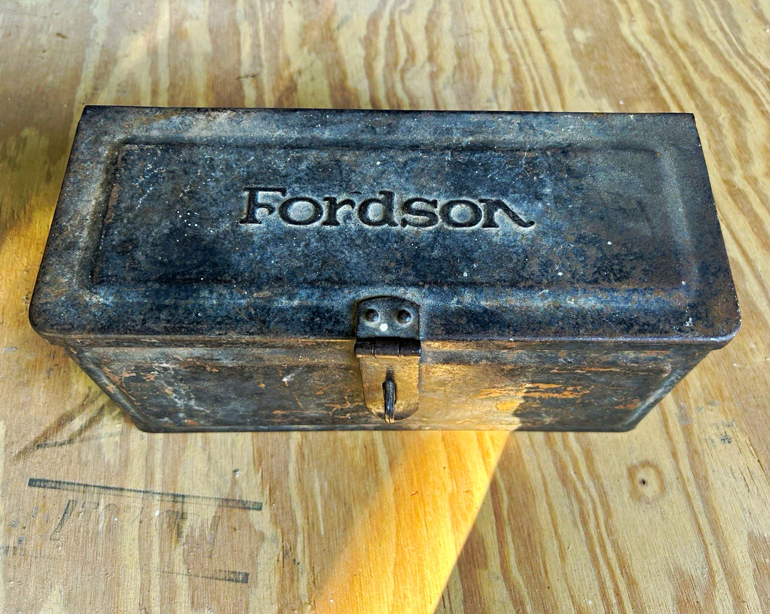 Ford Vintage Black Metal Toolbox Chest with Latch, Agriculture Theme