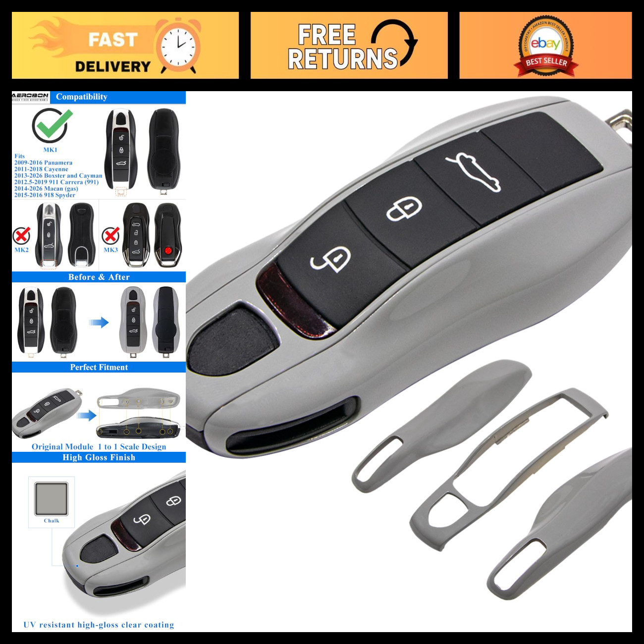 Chalk Painted Key Fob Shell for Porsche Panamera Macan MK1 - Custom Accessory