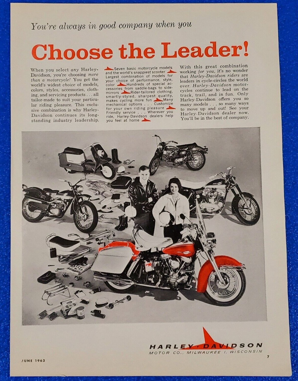 1963 HARLEY DAVIDSON MOTORCYCLE CLASSIC ORIGINAL PRINT AD 