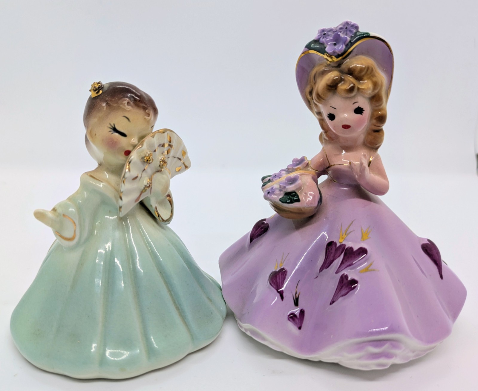 *LOT OF 2* Vintage Josef Originals Girl Dress Figurines Fan & Bouquet *MUST SEE*