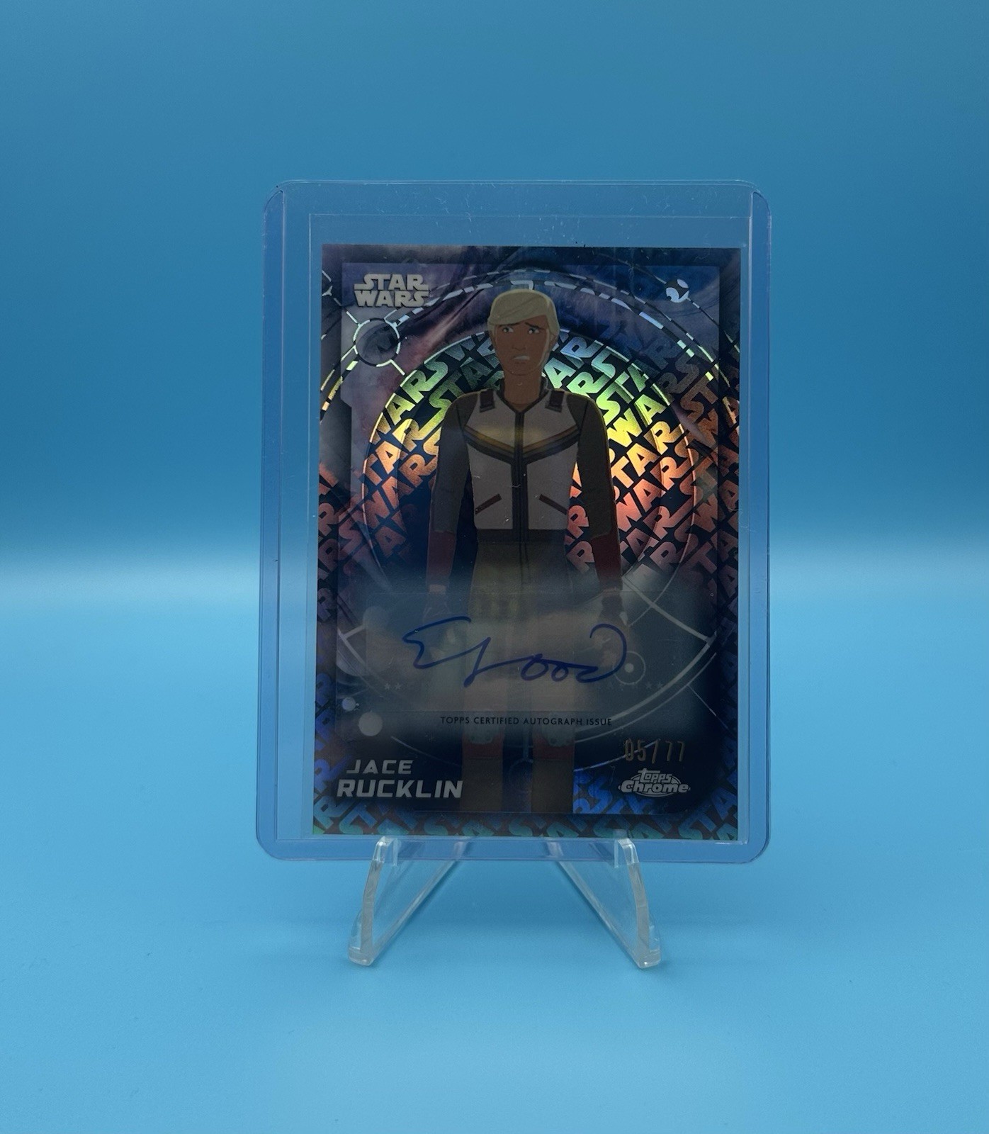 2026 Topps Star Wars Chrome Jace Rucklin Elijah Wood Auto Logofractor 5/77