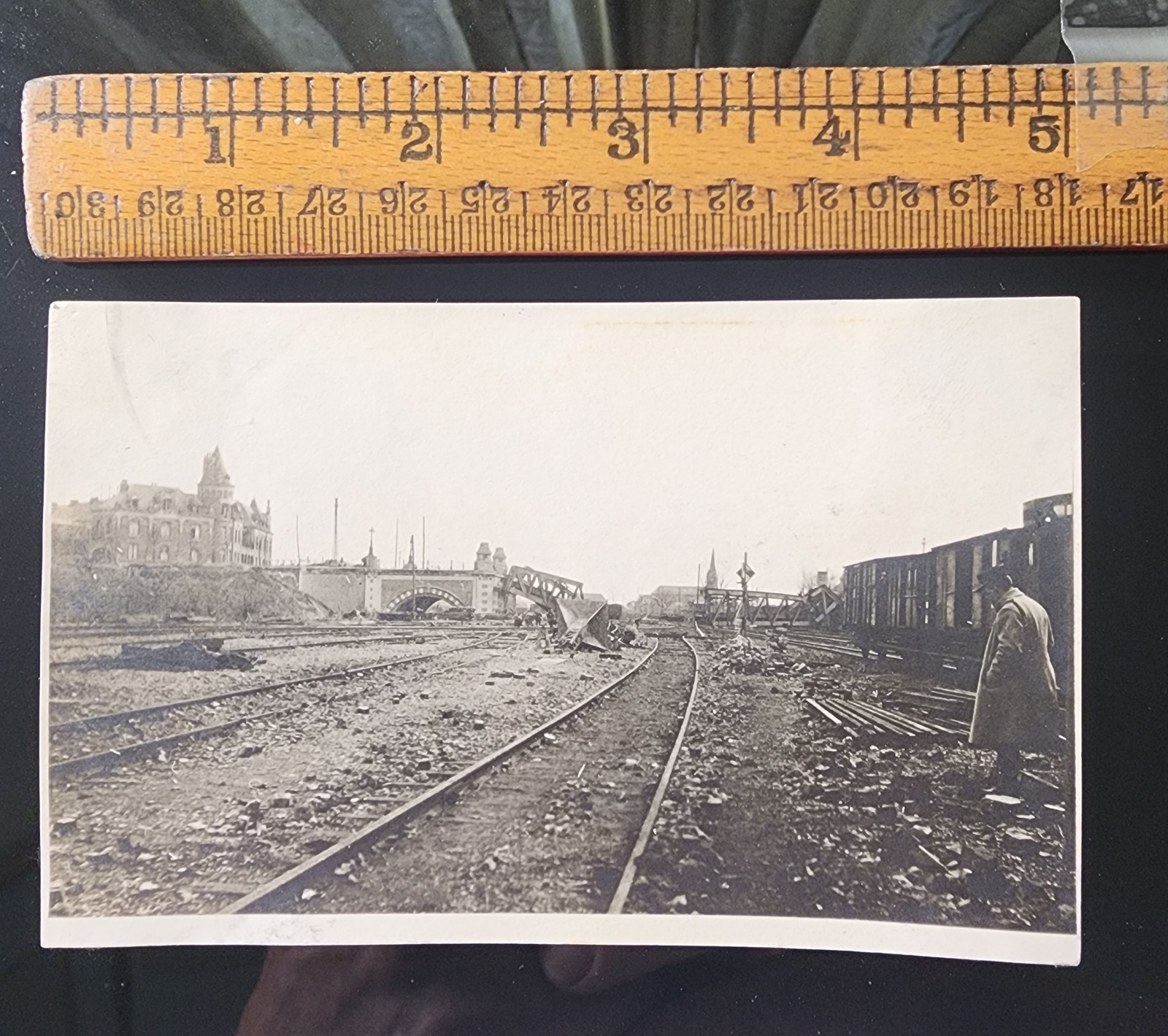 Photograph Original Germany Vintage Photo Railroad Yard Bridge Destroyed