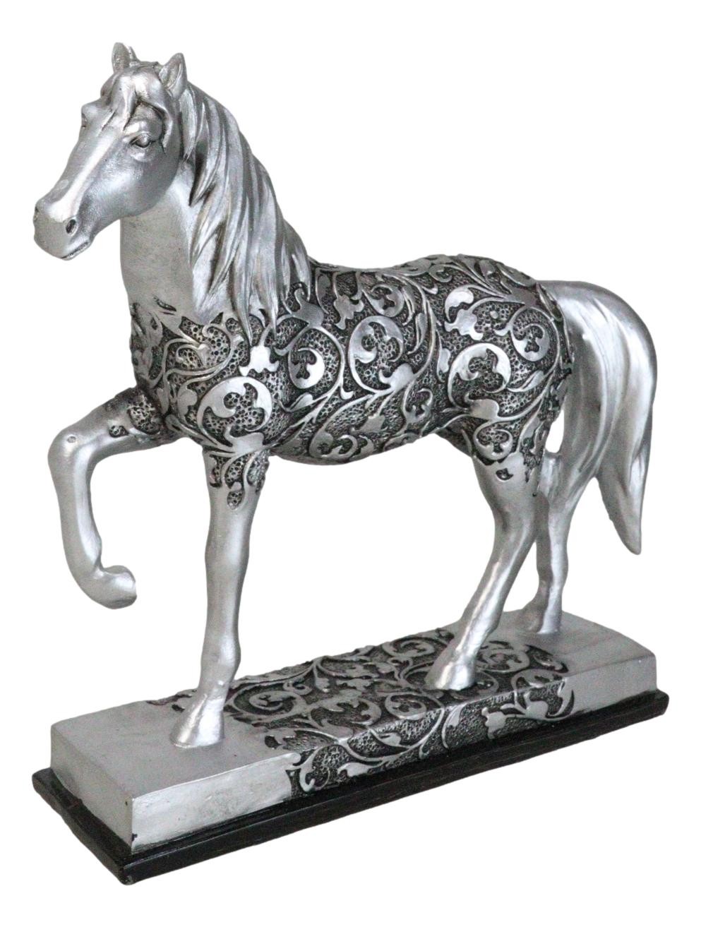 Ebros Equestrian Filigree Graceful Sauntering Silver Horse Statue 7.75