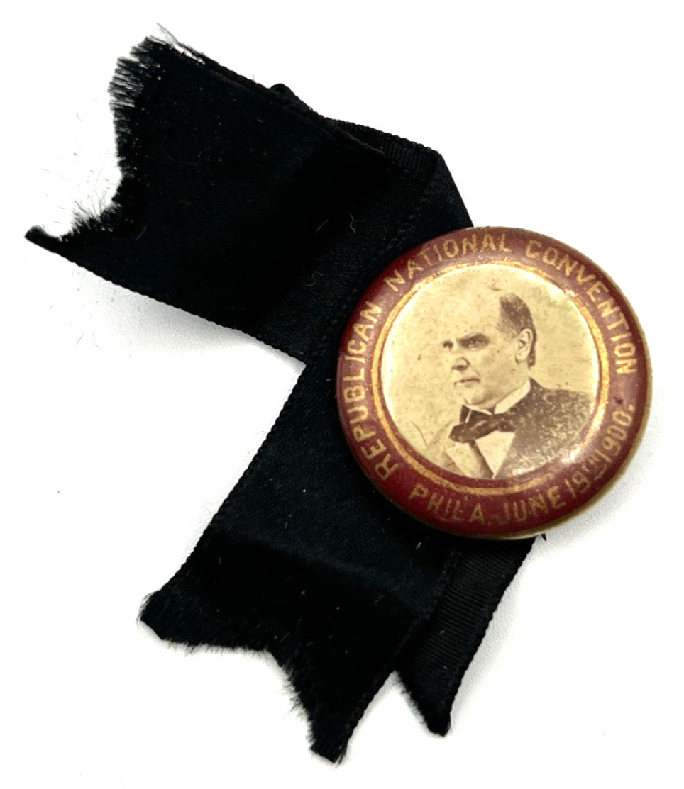 RARE 1901 WILLIAM MCKINLEY MOURNING BADGE REPUBLICAN NATIONAL CONVENTION BUTTON