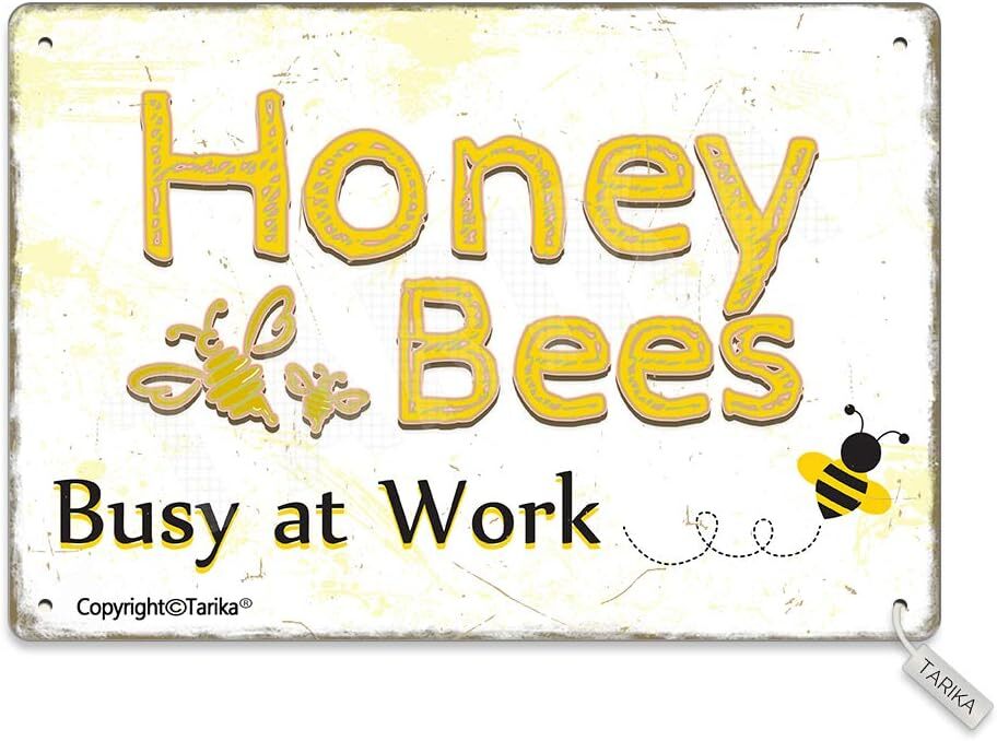 Honey Bees Busy at Work Vintage Look Decoration Plaque Tin Metal Signs