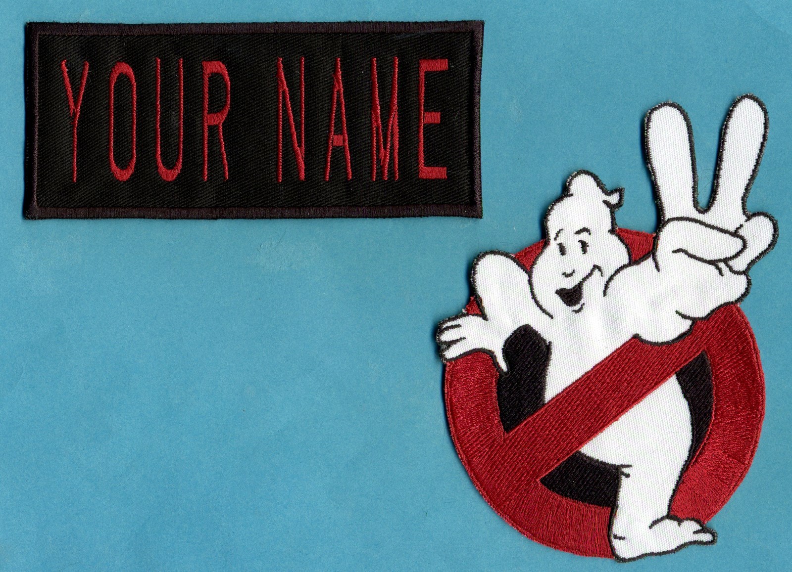 ADULT size Ghostbusters No Ghost 2  & Custom Name 2 Tag Patch Set: Iron on style