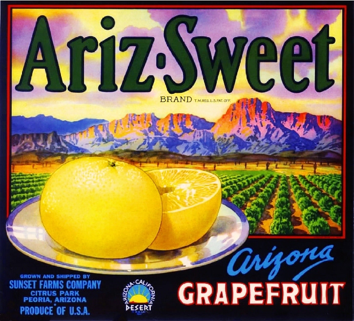 Peoria Arizona Ariz-Sweet Grapefruit Citrus Fruit Crate Label Vintage Art Print