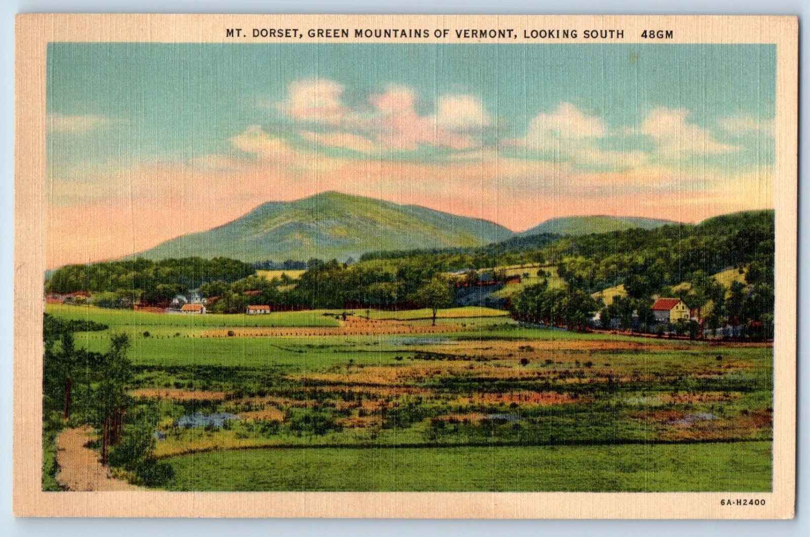 c1940 Green Mountains Vermont VT Vintage Postcard Mt. Dorset Looking South Field