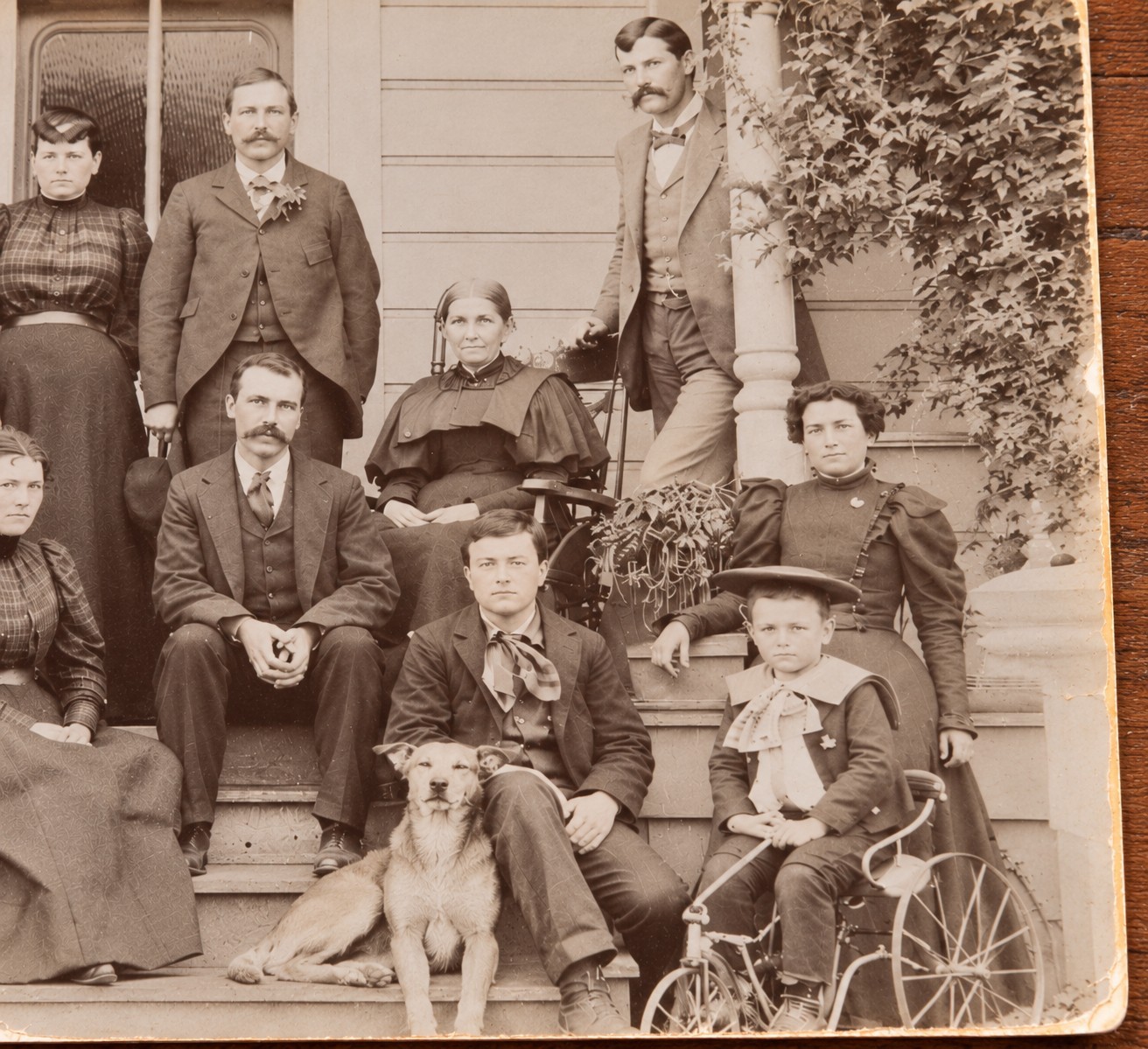 Antique c.1890s Fresno California Photo R.W. Riggs – Large Family Portrait, Dog 